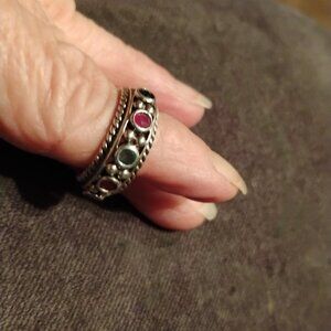 925 silver ring with colorful gemstones